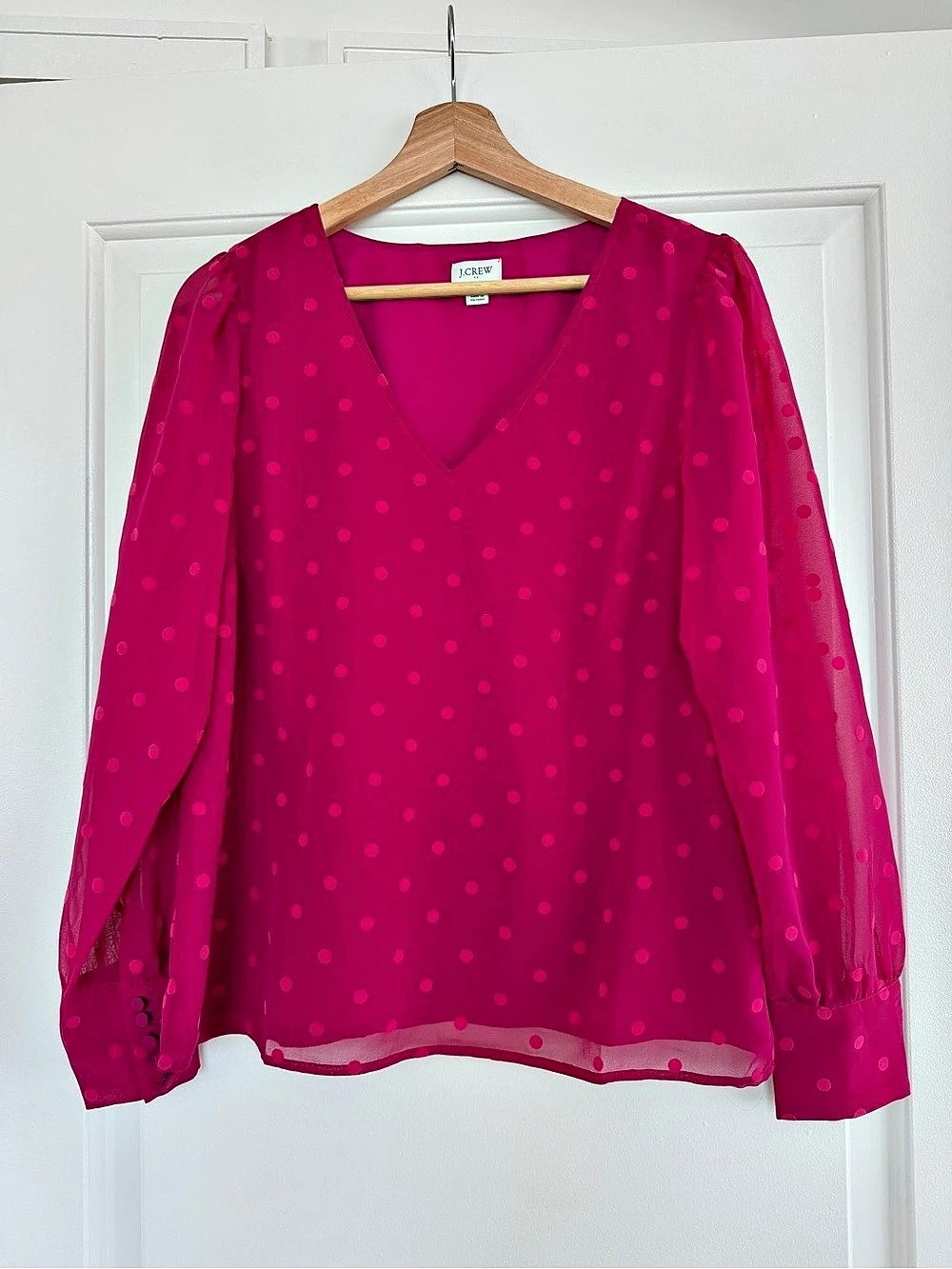 J.CREW Chiffon Dotted V-Neck Blouse Pink Small Like New